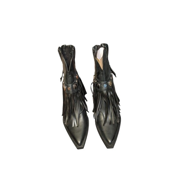 NEW Dolls Kill Simmi Darii Fringe Ankle Boots Women's Sz 8 Black Western Grunge - Picture 8 of 11